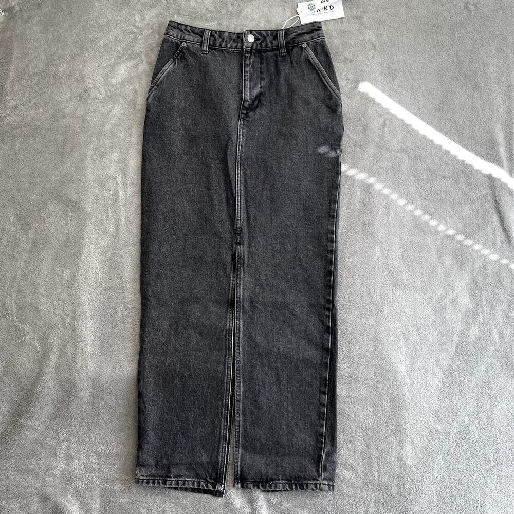 Nakd Slit Detailed Maxi Denim Skirt Gray Women's‎ 4 Y2K Style Grunge Edgy Alt